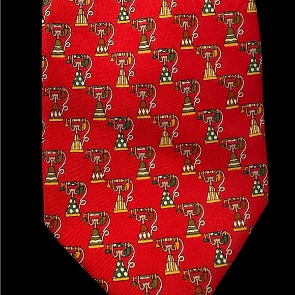 Salvatore‎ Ferragamo Antique Telephone Print 100% Silk Men’s Tie EUC - Picture 7 of 10